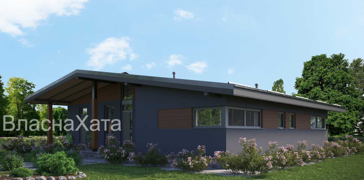 Проєкт компактного одноповерхового будинку з двосхилим дахом
