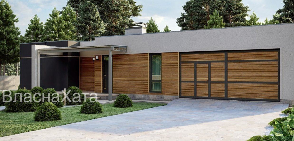Сучасний одноповерховий будинок з гаражем на дві машини